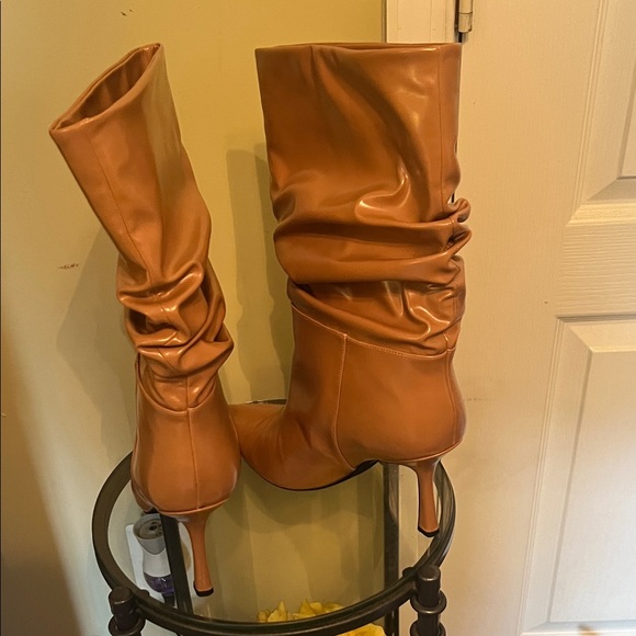 Jeffrey Campbell Guillo Tan Leather Slouchy Women's Stiletto Boots - Picture 4 of 9